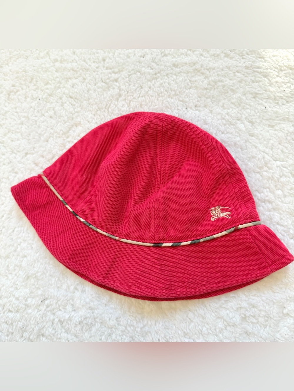Burberry Baby Hat Girls Nova Check Plaid Cotton Red Authentic Bucket Hat